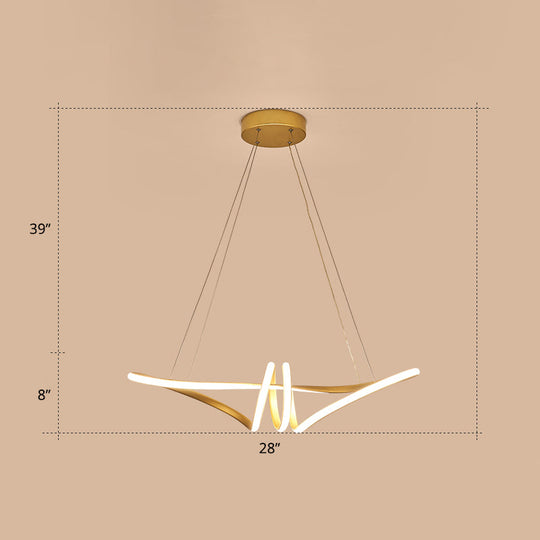 Minimalist Gold Twist Island Pendant Light Fixture With Led Metal Finish - Perfect For Restaurants