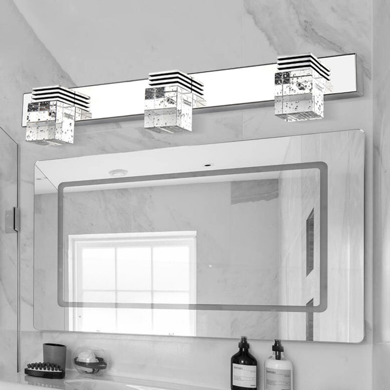 Contemporary Nickel Led Wall Mounted Light For Bath - Seedy K9 Crystal Cube Vanity Sconce 3 / White