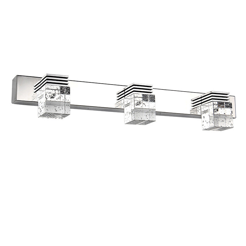 Contemporary Nickel Led Wall Mounted Light For Bath - Seedy K9 Crystal Cube Vanity Sconce