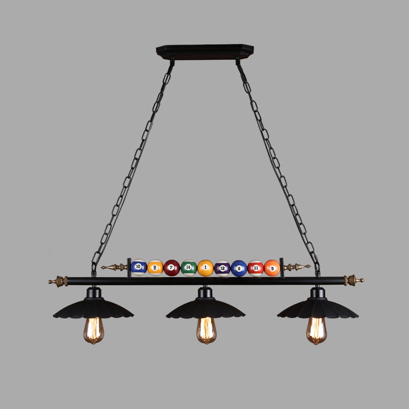 Black Industrial Metal Linear Island Light With 3-Light Suspension Shade And Billiard Balls / Wide