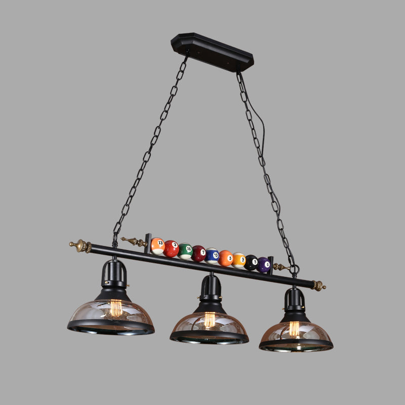 Black Industrial Metal Linear Island Light With 3-Light Suspension Shade And Billiard Balls / Dome