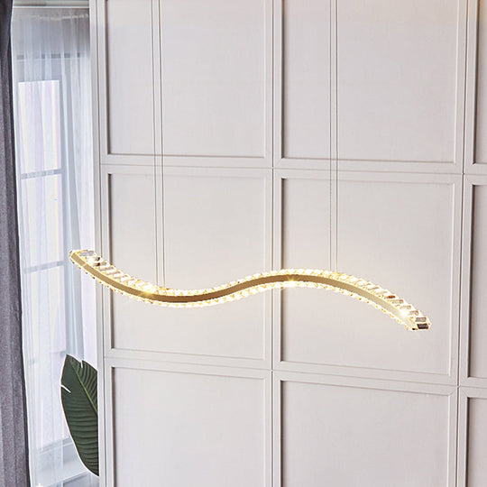 Wavy K9 Crystal Led Pendant Lighting For Dining Room - Simplicity Island Ceiling Light