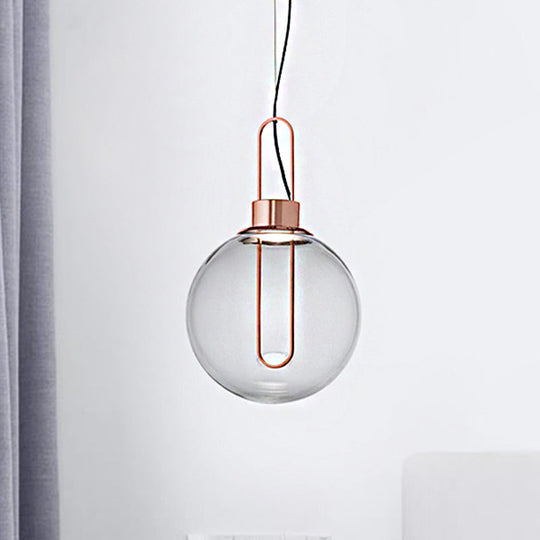 Modernist Clear Glass Sphere Pendant Light With Gold/Chrome/Rose Gold Finish - White Rose
