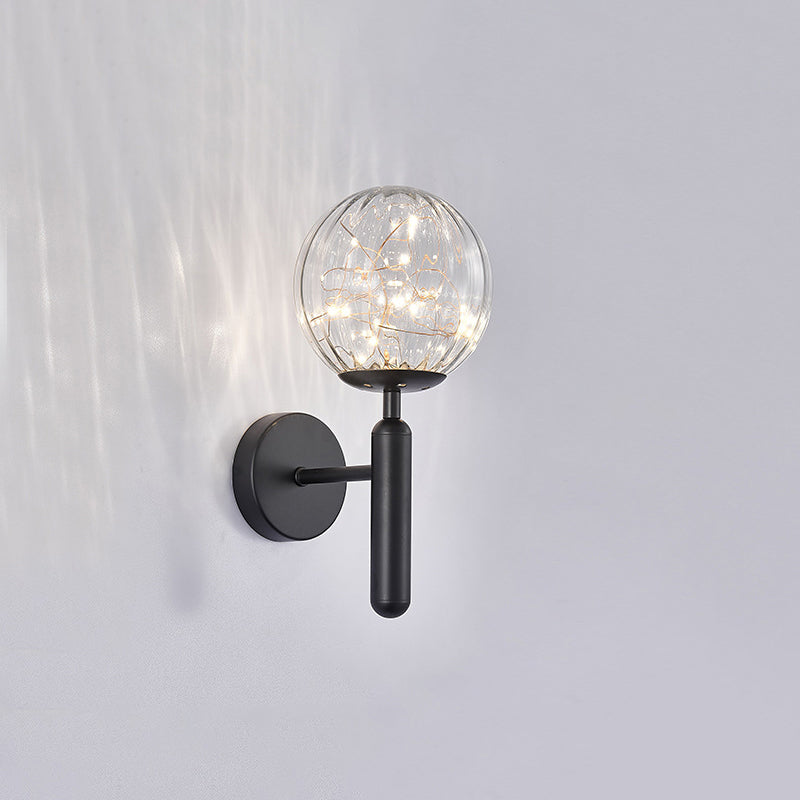 Postmodern Ball Led Starry Wall Sconce With Glass Shade - Bedroom Lighting Black / Ribbed