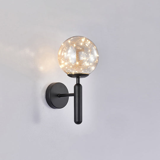 Postmodern Ball Led Starry Wall Sconce With Glass Shade - Bedroom Lighting Black / Stained