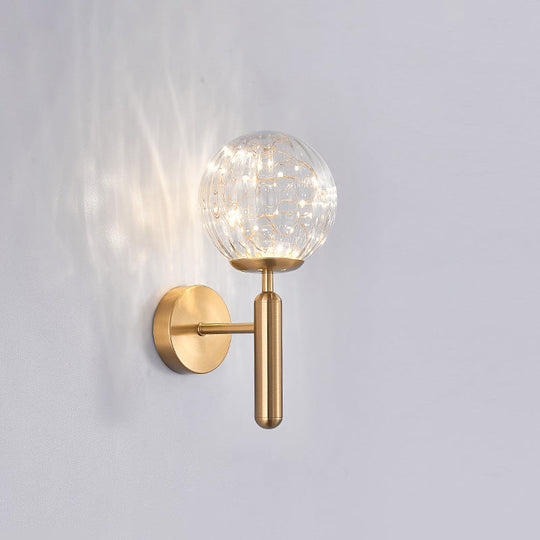Postmodern Ball Led Starry Wall Sconce With Glass Shade - Bedroom Lighting Brass / Ribbed