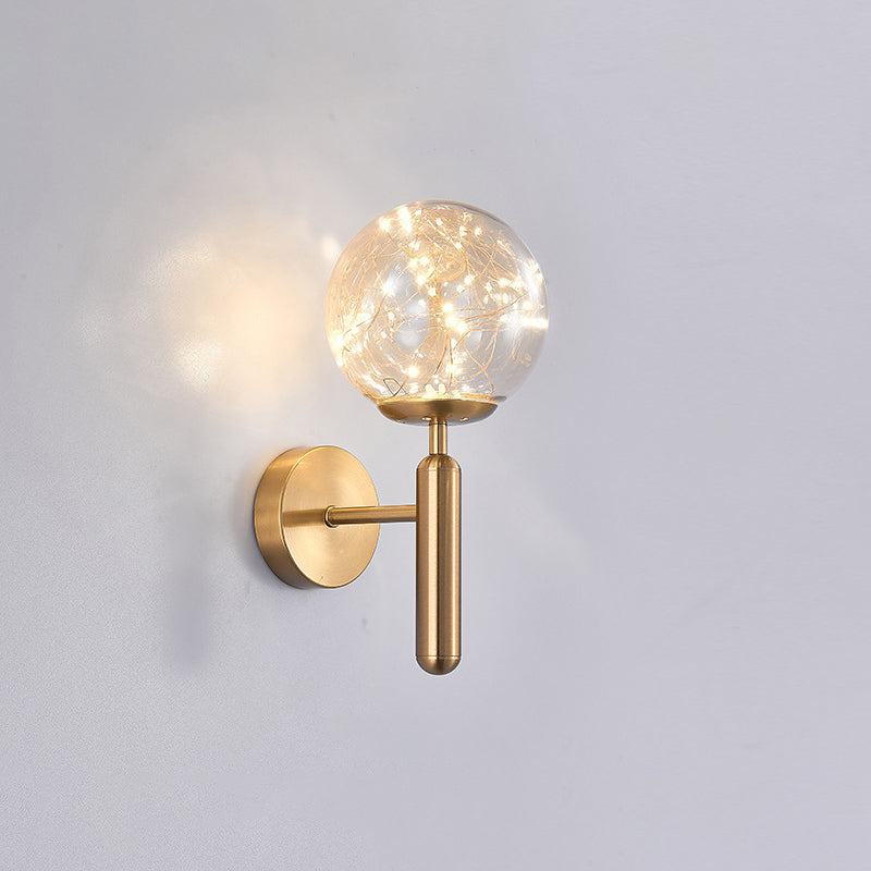 Postmodern Ball Led Starry Wall Sconce With Glass Shade - Bedroom Lighting Brass / Stained