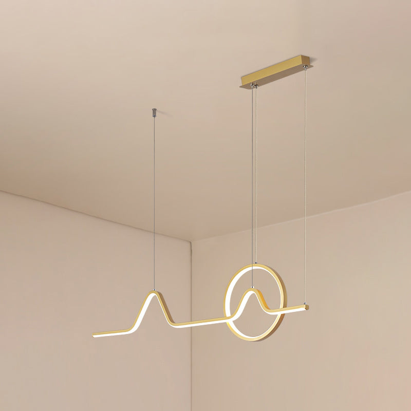 Minimalist Aluminum Led Dining Room Pendant Lamp Curve Art Island Lighting Gold / Remote Control