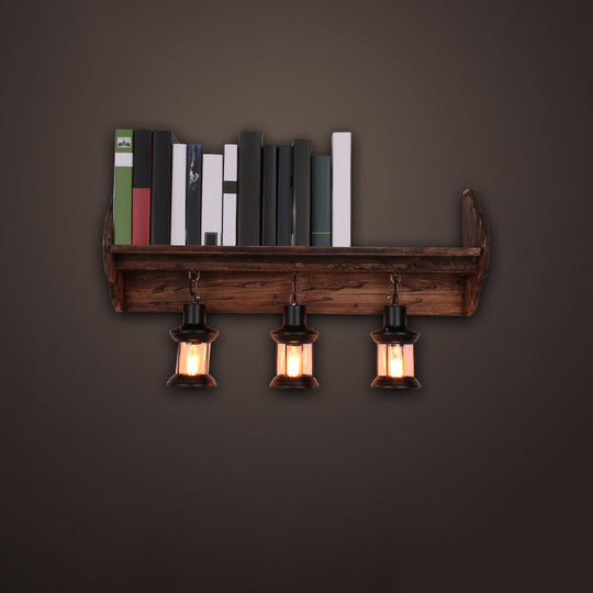 Nautical Wooden Wall Lamp - Geometric Lighting Fixture For Living Room Distressed Wood / Bracket