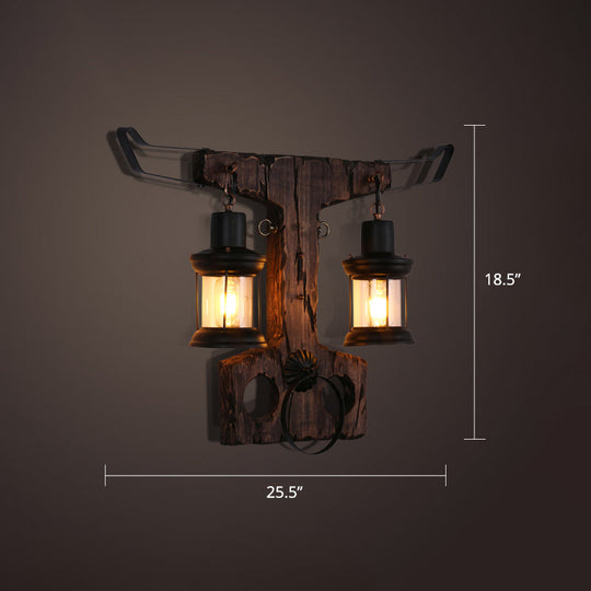Nautical Wooden Wall Lamp - Geometric Lighting Fixture For Living Room
