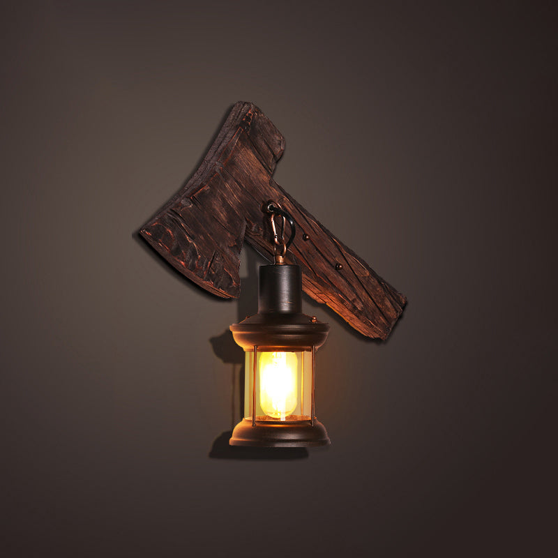 Nautical Wooden Wall Lamp - Geometric Lighting Fixture For Living Room Distressed Wood / Axe
