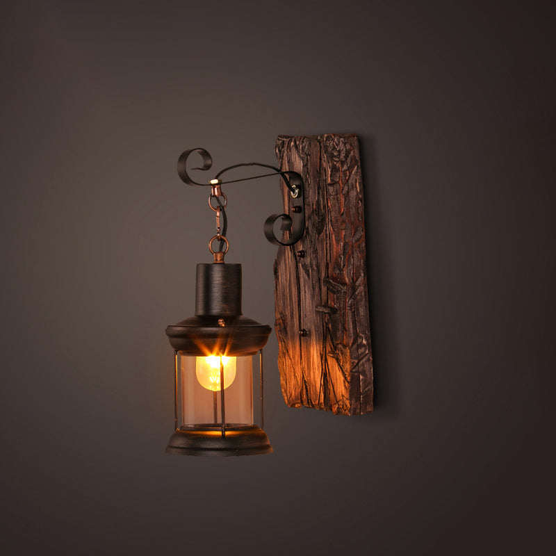 Nautical Wooden Wall Lamp - Geometric Lighting Fixture For Living Room Distressed Wood / Rectangle