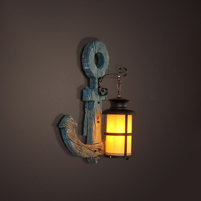 Nautical Wooden Wall Lamp - Geometric Lighting Fixture For Living Room Distressed Wood / Anchor