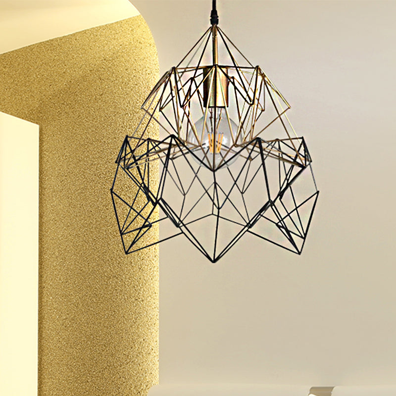 Geometric Cage Pendant Light In Black And Gold - Traditional Metal Fixture Black-Gold