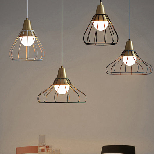 Modern Metal Cone Pendant Lighting - 1 Light Hanging Lamp With Wire-Cage Shade (9/13 Wide)
