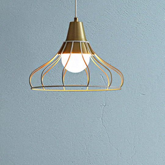 Modern Metal Cone Pendant Light with Wire-Cage Shade - 1 Light, 9"/13" Wide