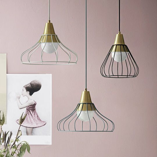 Modern Metal Cone Pendant Lighting - 1 Light Hanging Lamp With Wire-Cage Shade (9/13 Wide)