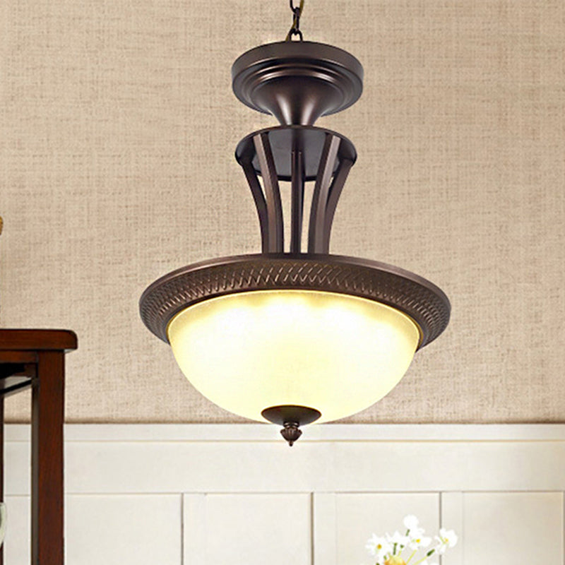 Traditional 3-Light Chandelier With White Glass Shade - Bronze Ceiling Lamp