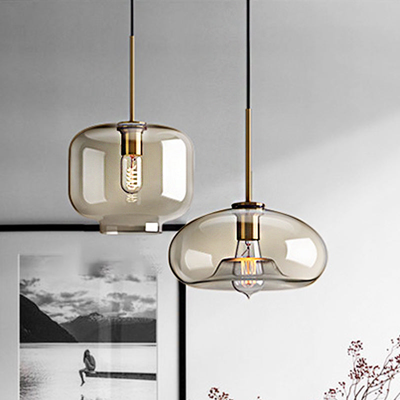 Contemporary Brass Suspension Lamp with Clear Glass Shade - Dining Room Pendant Light, 7"/10"/11" Wide