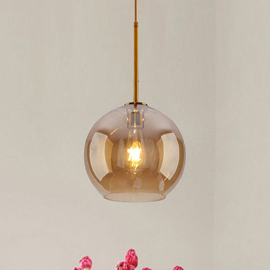 Modern Clear/Amber Glass Pendant Lighting - Global Gold Hanging Lamp Kit 1-Light 8/10/12 Wide Amber