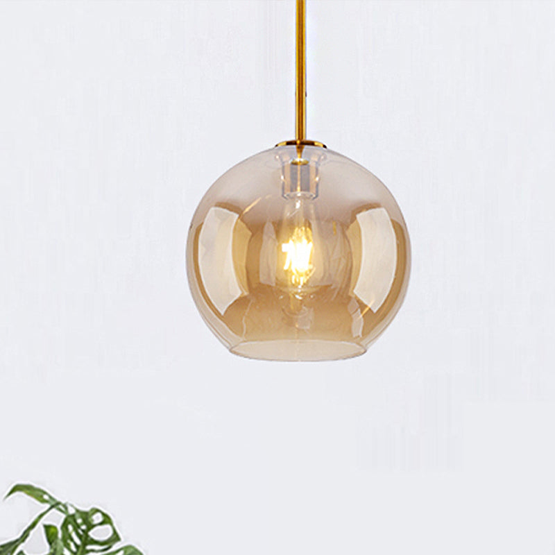 Modern Clear/Amber Glass Pendant Lighting - Global Gold Hanging Lamp Kit 1-Light 8/10/12 Wide