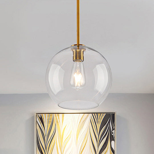 Modern Global Pendant Light with Clear/Amber Glass and Gold Finish, Available in 3 Sizes