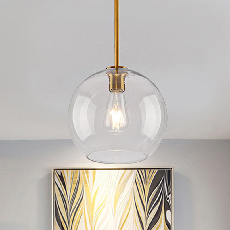 Modern Clear/Amber Glass Pendant Lighting - Global Gold Hanging Lamp Kit 1-Light 8/10/12 Wide Clear