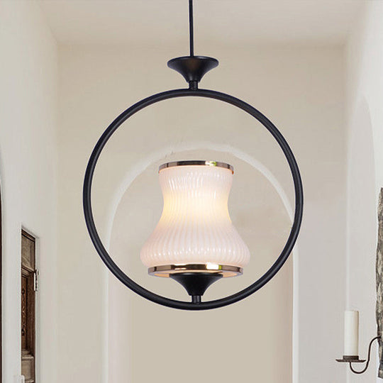 Classic Metal Ceiling Pendant Light With Cup Shade - 1 Black/White/Pink Ideal For Corridors Black