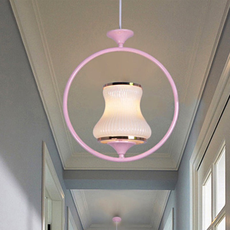 Classic Metal Ceiling Pendant Light With Cup Shade - 1 Black/White/Pink Ideal For Corridors Pink