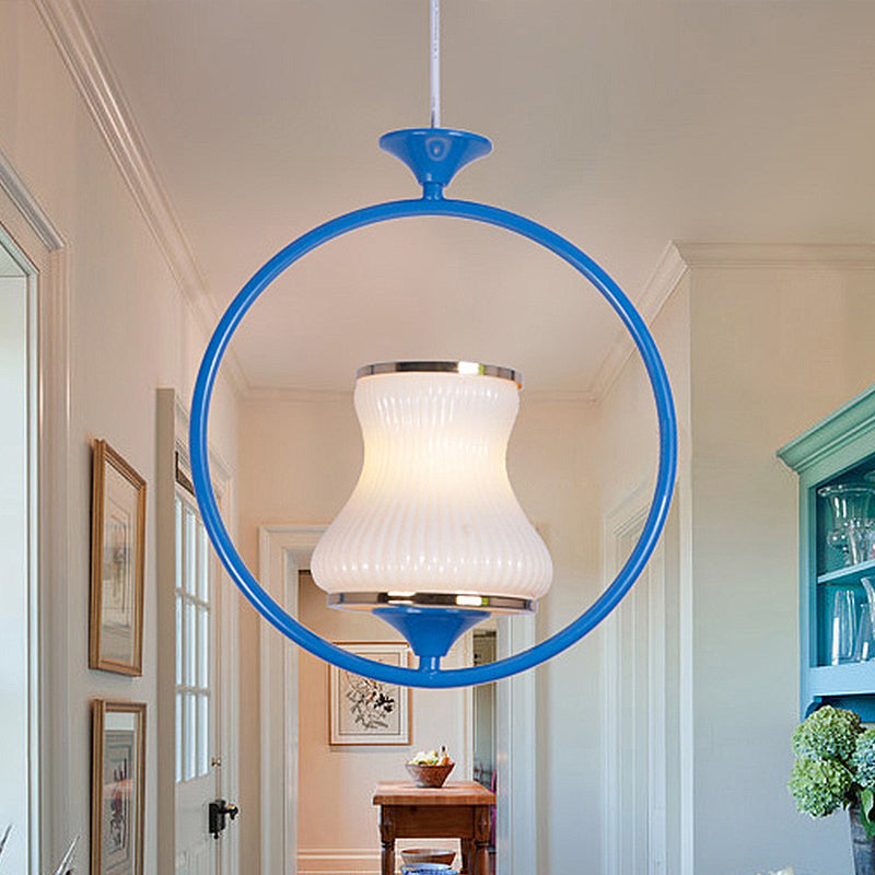 Classic Metal Ceiling Pendant Light With Cup Shade - 1 Black/White/Pink Ideal For Corridors Blue