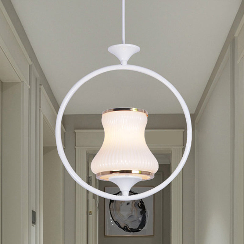 Classic Metal Ceiling Pendant Light With Cup Shade - 1 Black/White/Pink Ideal For Corridors White