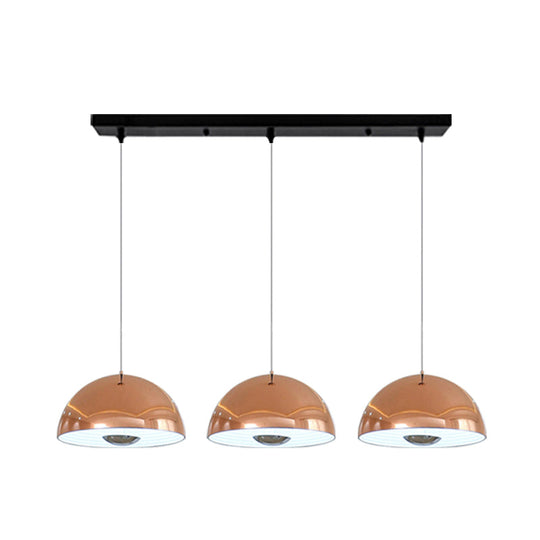 Nordic Dome Hanging Metal Pendant Light Fixture for Dining Room - 1/2/3 Heads, White/Black/Rose Gold - 12"/16"/19.5" Wide