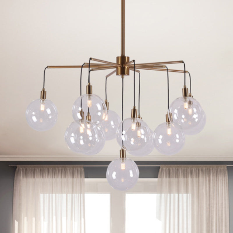Modern Starburst Chandelier Light With Clear/Amber Glass Globes - 11 Lights For Living Room Clear