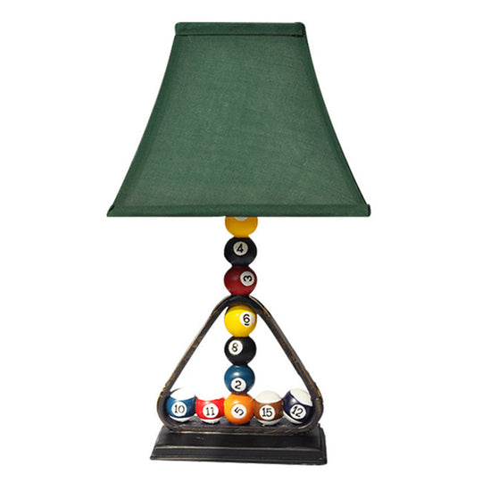 Contemporary Style Green Bell Shade Table Lamp With Billiard Ball Decoration - 1 Light Fabric