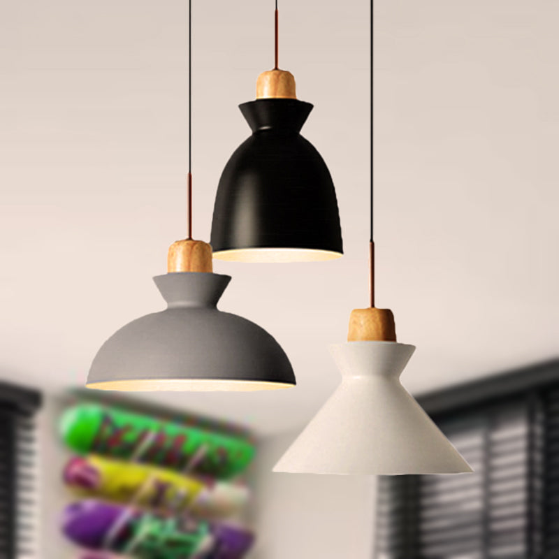 Nordic Style Pendant Lighting: 3-Bulb Metal and Wood Indoor Ceiling Light Fixture in Black