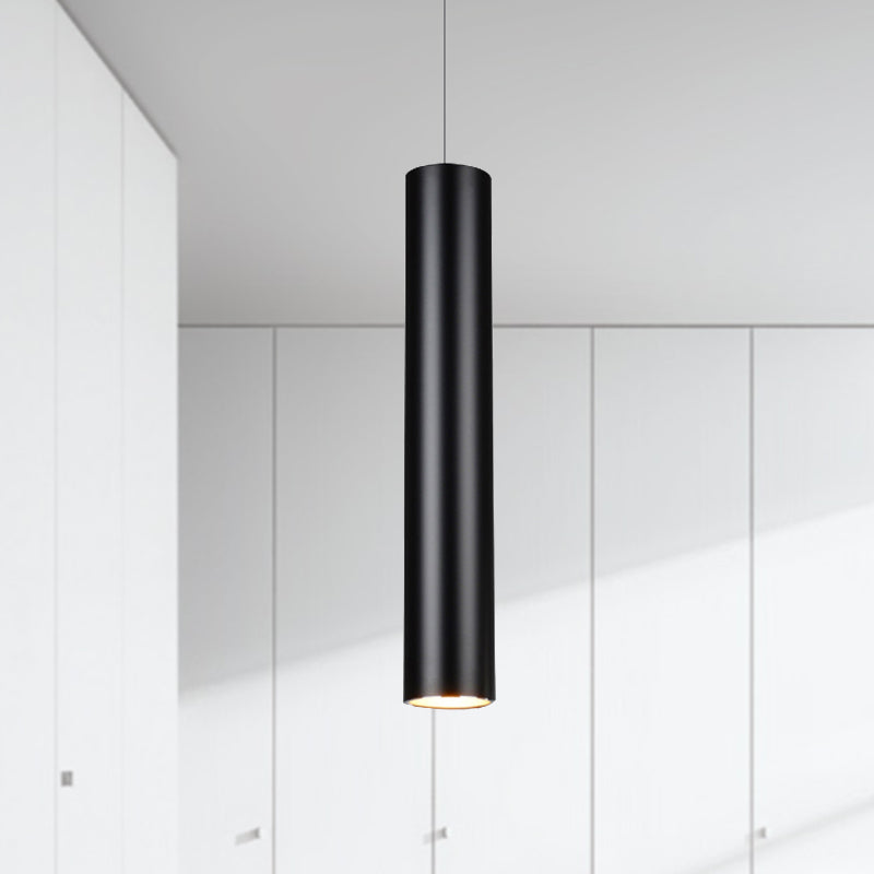 Cylinder Aluminum Pendant Lights - Minimalist Black LED Lighting for Dining Room (11"/19"/27" Height) in Warm/White