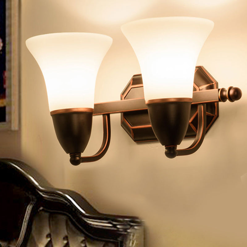 Traditional Red Brown Bell Wall Sconce Light With Frosted Glass Shade 2 /