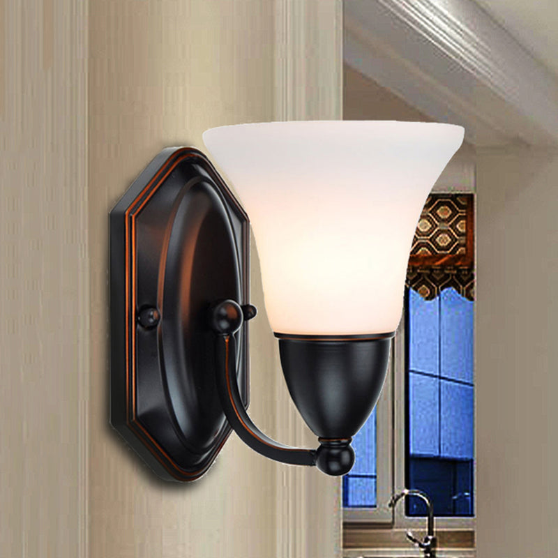 Traditional Red Brown Bell Wall Sconce Light With Frosted Glass Shade