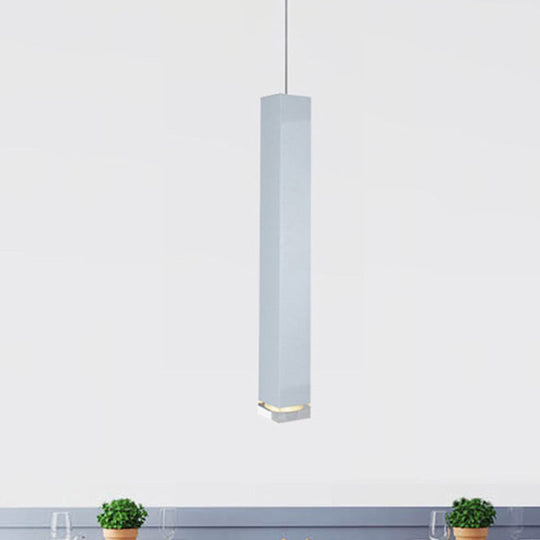 Contemporary Metal Cuboid Suspension Light for Dining Room - LED Pendant Light in Black/White, Size 12"/19.5" - White/Warm Glow