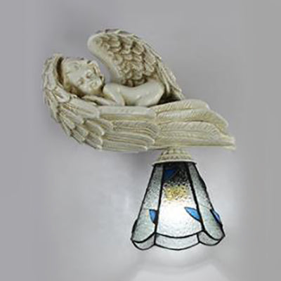 Country Style Resin Sleeping Angel Leaf Wall Sconce Light - Stained Glass Clear/Beige Clear