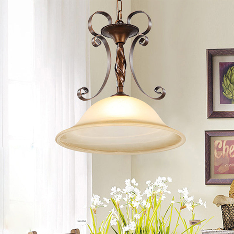 Classic Red Brown Flared Glass Pendant Light With Frosted Texture