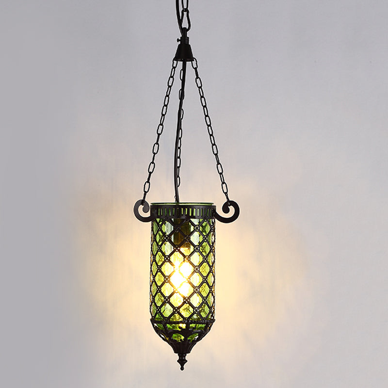 Pencil Glass Pendant Lamp - Antique Hanging Light Fixture With Blue/Green/Purple Tones For Living