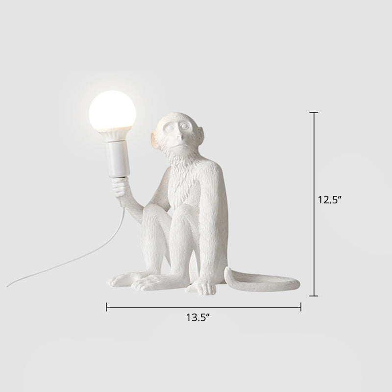 Art Deco 1-Head White Monkey Table Lamp - Stylish Resin Nightstand Light With Unique Shadeless