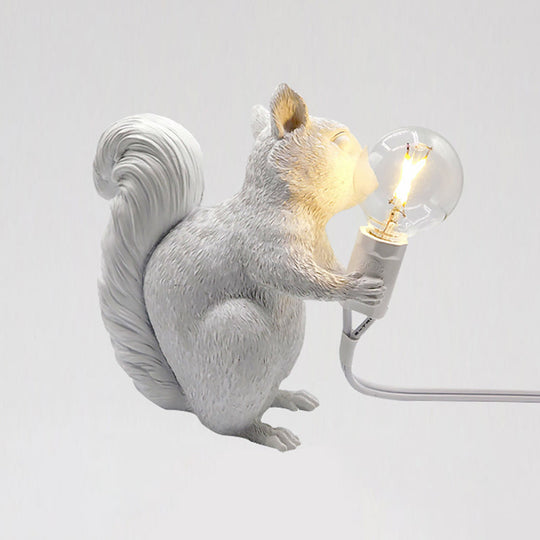 Artistic Squirrel Night Table Lamp - Resin Single-Bulb Childrens Bedside Light White
