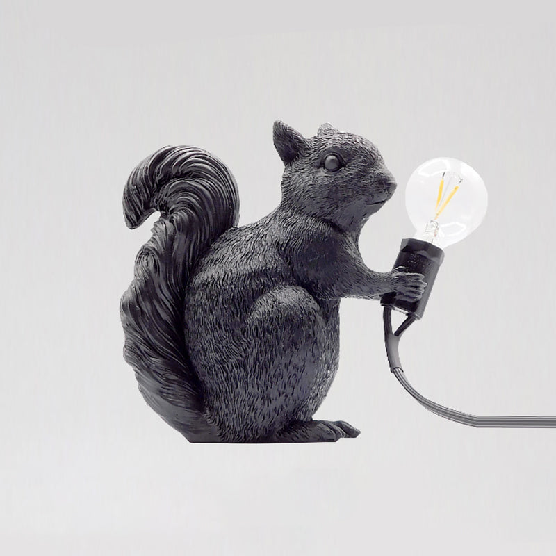 Artistic Squirrel Night Table Lamp - Resin Single-Bulb Childrens Bedside Light Grey