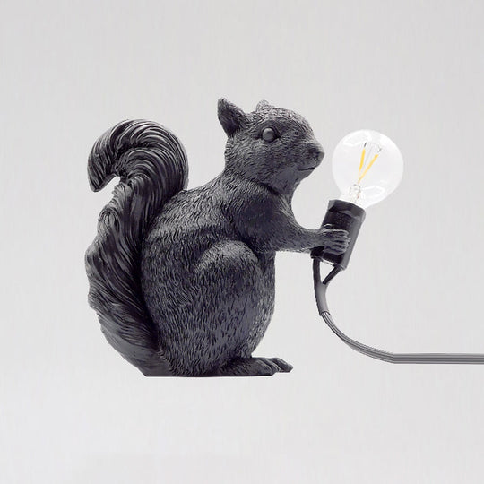 Artistic Squirrel Night Table Lamp - Resin Single-Bulb Childrens Bedside Light