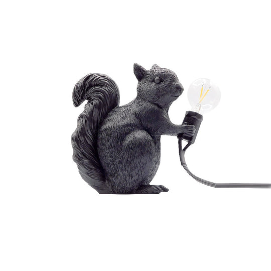 Artistic Squirrel Night Table Lamp - Resin Single-Bulb Childrens Bedside Light