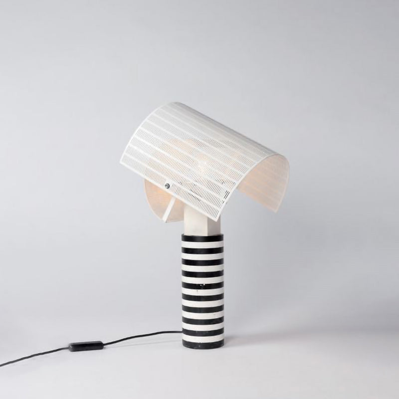 Designer Metal Nightstand Lamp With Swivel Mesh Shade - Striped Column 1 Head Black And White