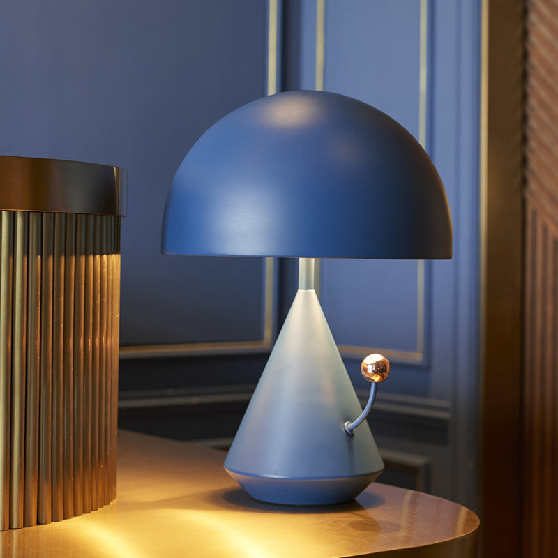 Designer Mushroom Table Lamp: Metal 1-Bulb Night Light For Bedroom With Touch Knob Blue
