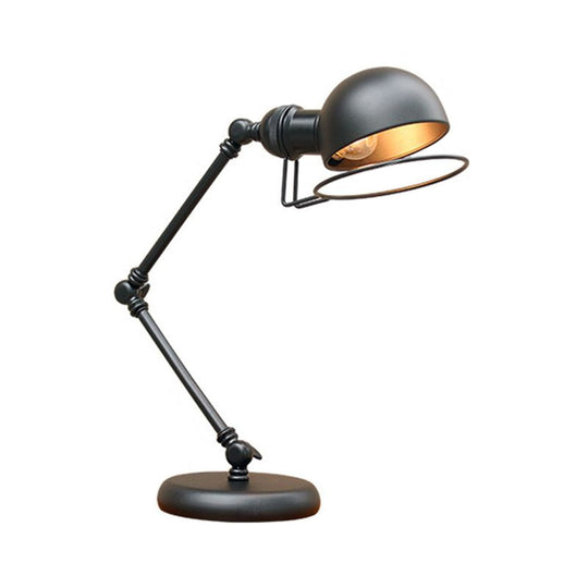 Industrial Metal Swing Arm Table Lamp With Shade Black Finish 3-Joint Task Light For Bedroom /